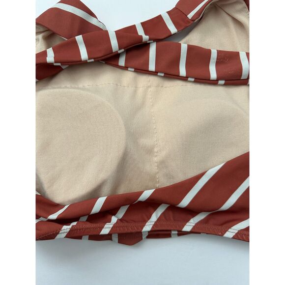 Albion Fit Game Changer Crop Swim Top Orange White Stripe XS - Picture 5 of 7